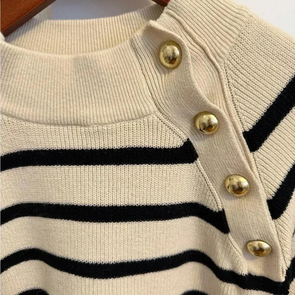 Who What Wear Striped Sweater Button Crewneck size XS - Picture 2 of 11